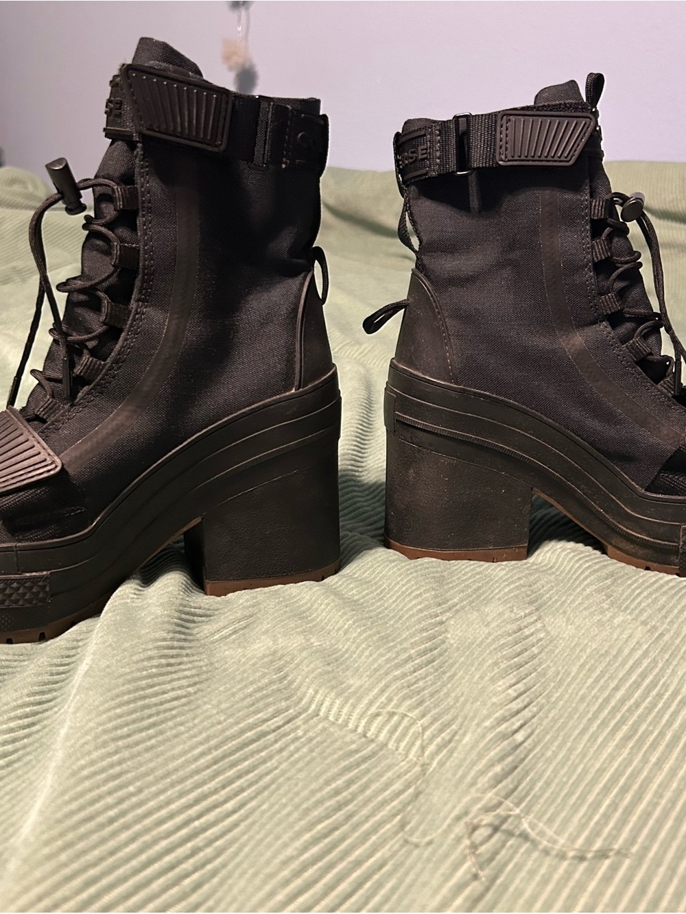 Converse Women's Black Platform Lace-Up Ankle Boots with Strap - Picture 7 of 9